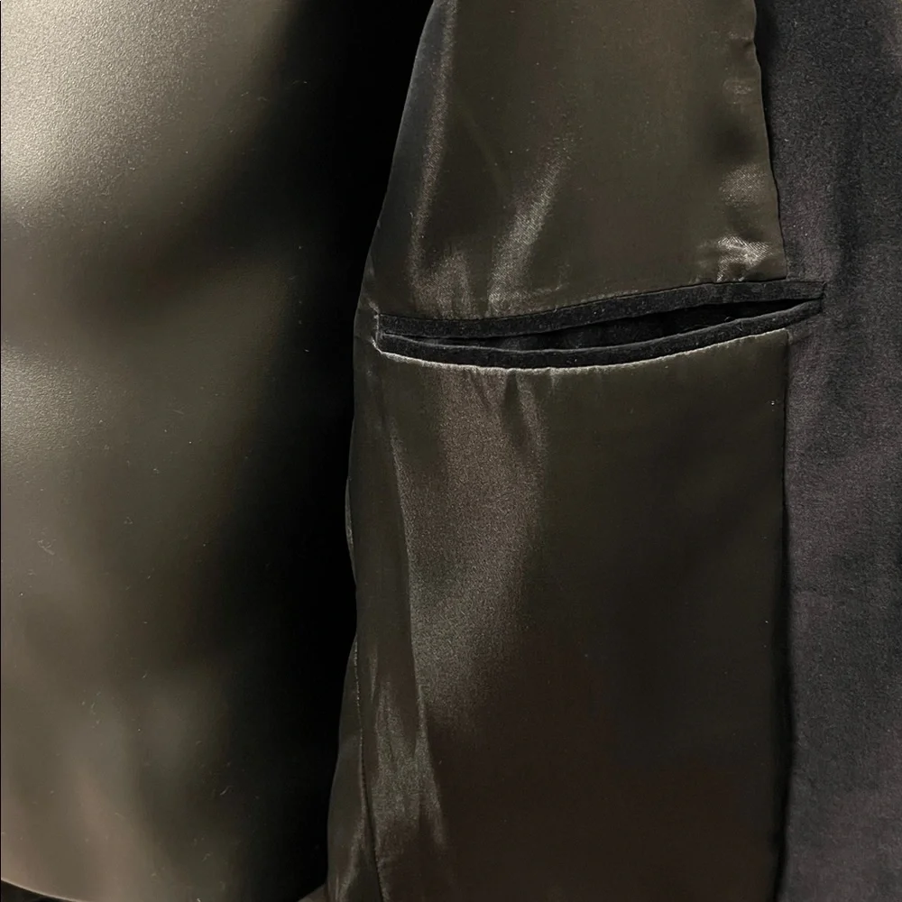 DKNY Classic Black Velvet Blazer – Elegant 2-Button Jacket, Timeless Style